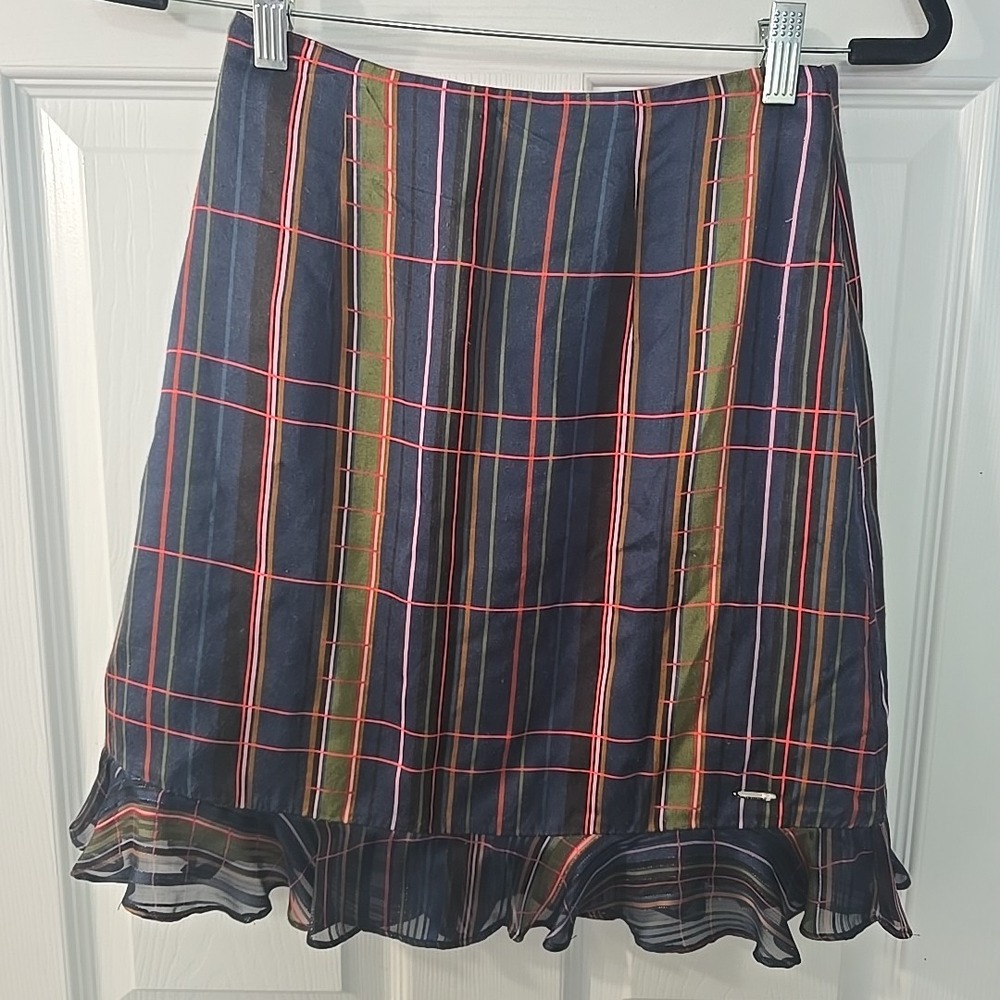 Ted Baker Navy‎ Blue Multi Color Plaid Mini Skirt Women's Size 0
